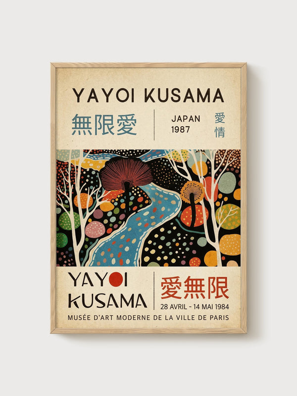 Yayoi Kusama Print poster in oak frame