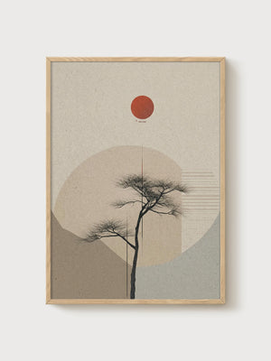 Japanese Pine Tree Print poster in oak frame