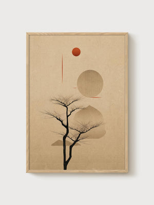Minimalist Tree Print poster in oak frame