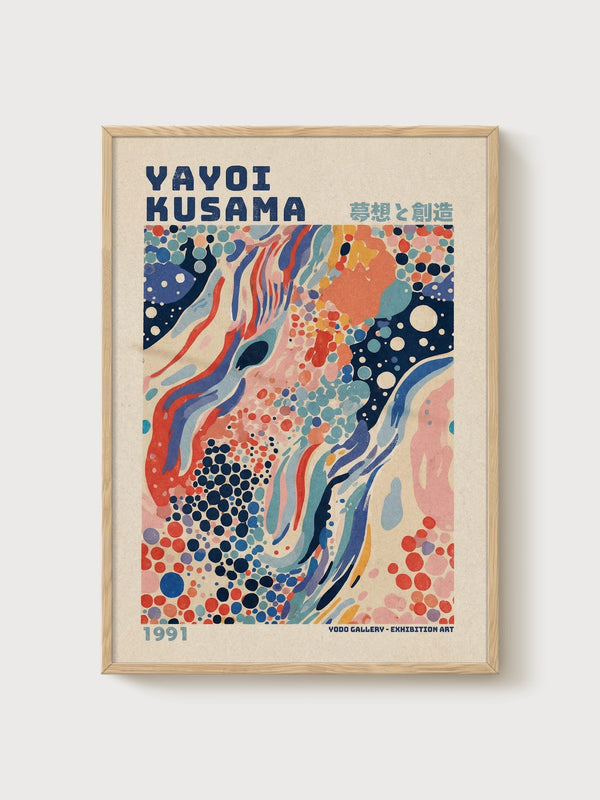 Yayoi Kusama Print poster in oak frame
