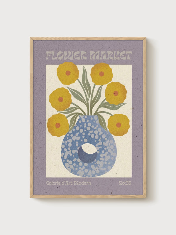 Vintage Flower Market Poster poster in oak frame
