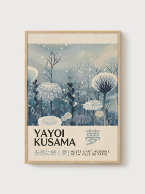 Yayoi Kusama Print poster in oak frame