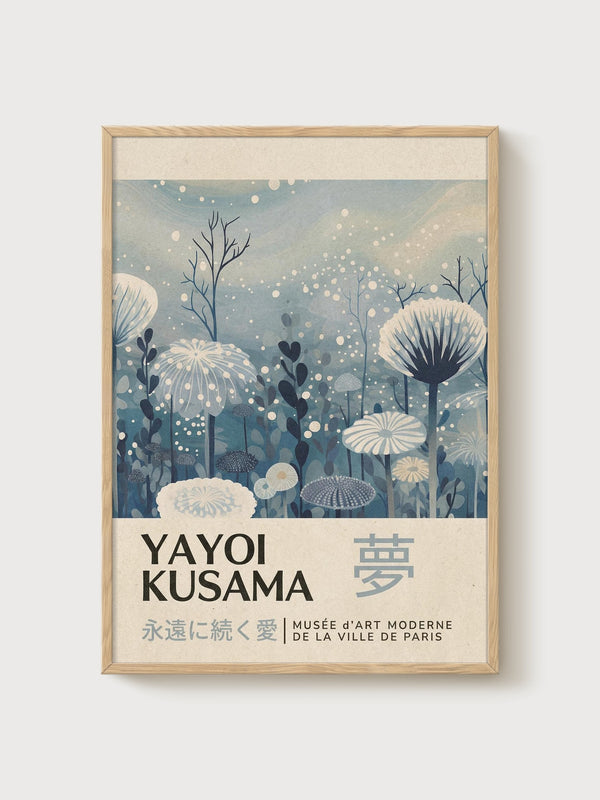 Yayoi Kusama Print poster in oak frame
