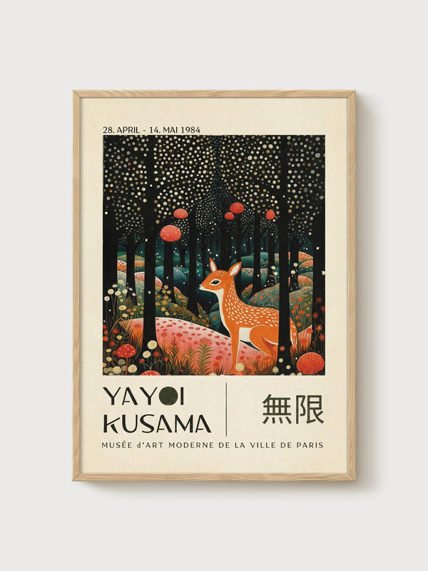 Yayoi Kusama Print poster in oak frame
