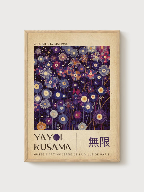 Yayoi Kusama Print poster in oak frame