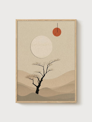 Minimalist Tree Wall Art poster in oak frame