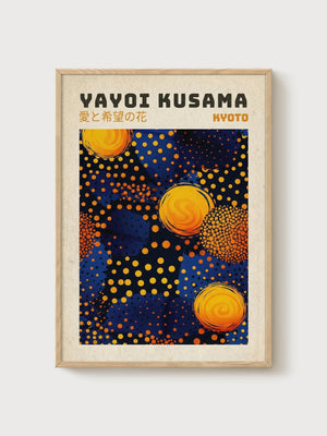 Yayoi Kusama Print poster in oak frame