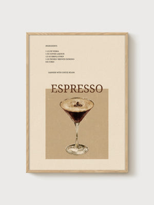 Espresso Martini Print poster in oak frame