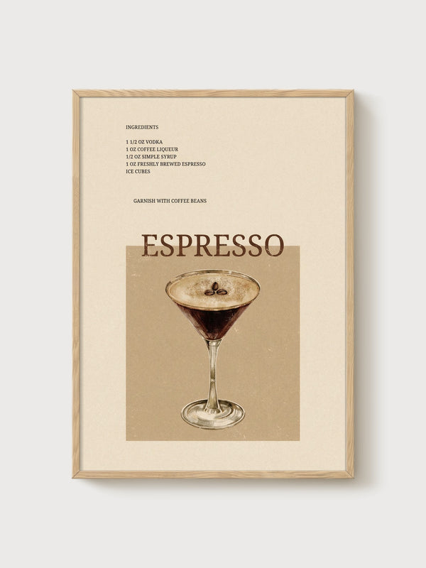 Espresso Martini Print poster in oak frame