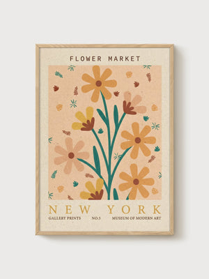 Mid Century Modern Flower Market Print poster in oak frame