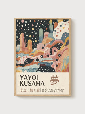 Yayoi Kusama Print poster in oak frame