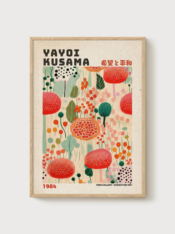 Yayoi Kusama Print poster in oak frame