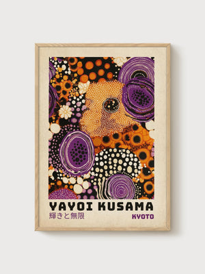 Yayoi Kusama poster in oak frame