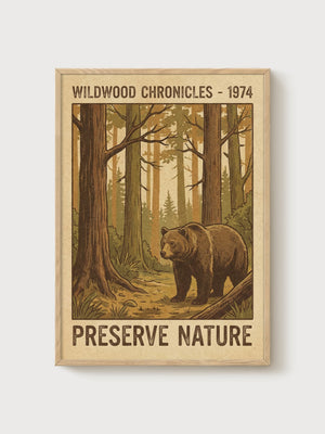 Vintage Bear Print poster in oak frame