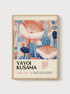 Yayoi Kusama Print poster in oak frame