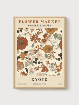 Kyoto Flower Market Print poster in oak frame
