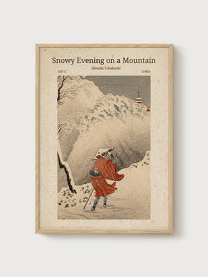 Japanese Winter Mountain Print poster in oak frame