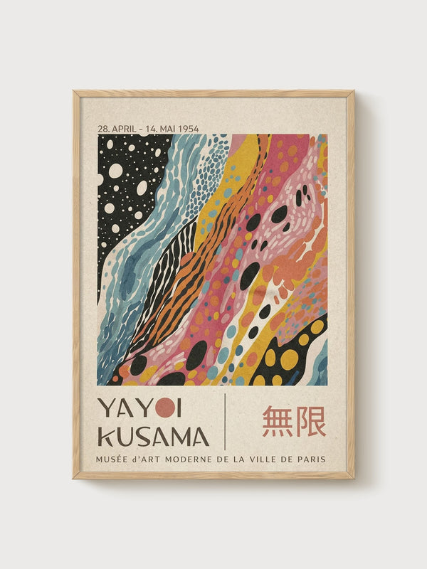 Yayoi Kusama Print poster in oak frame
