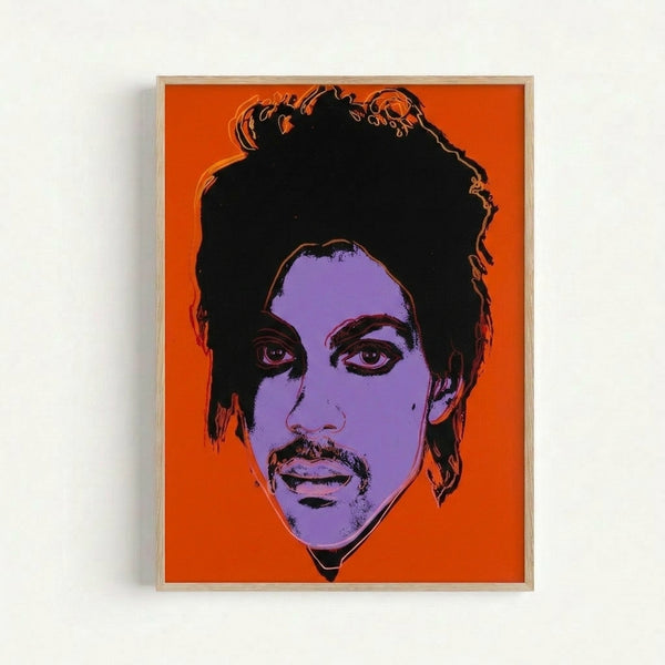 Bright and colorful Andy Warhol-inspired pop art print featuring Prince's portrait with vivid jewel tones and high-contrast graphics.