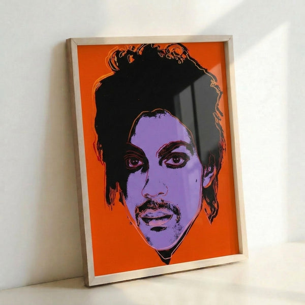 Prince pop art wall art in electric colors and modern graphic style, a contemporary framed print celebrating the legendary musician.