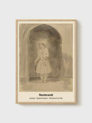 Rembrandt Jahangir Mughal Emperor Portrait Painting poster in oak frame