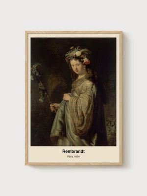 Rembrandt Flora Portrait Painting poster in oak frame