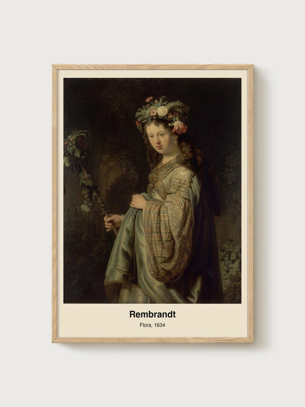Rembrandt Flora Portrait Painting poster in oak frame