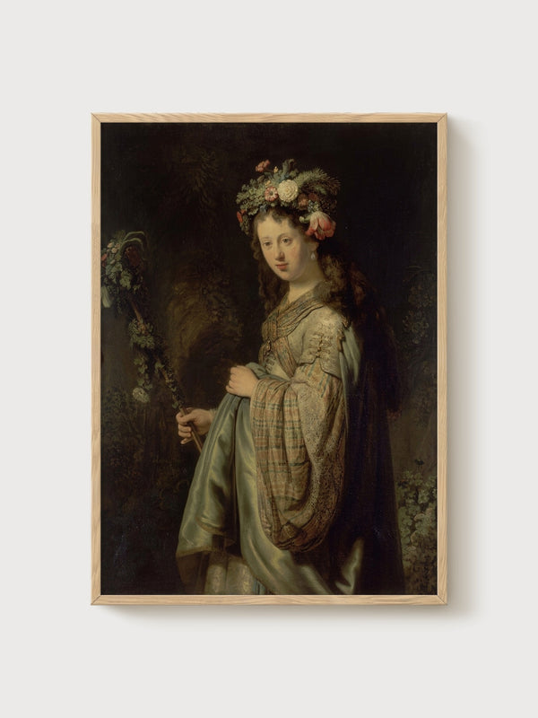 Rembrandt Flora Portrait Painting poster in oak frame