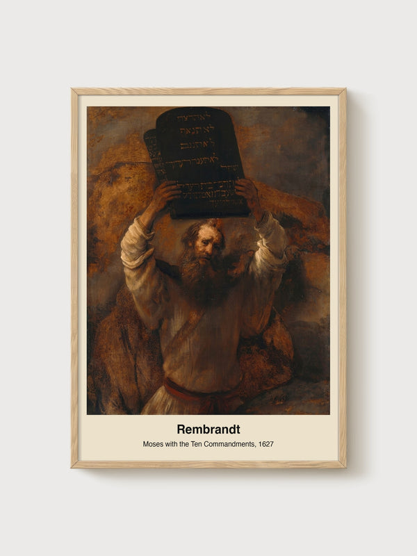 Rembrandt Moses with the Ten Commandments Painting poster in oak frame