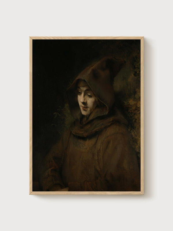 Rembrandt Titus Monk Portrait Painting poster in oak frame