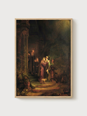 Rembrandt The Visitation Poster poster in oak frame