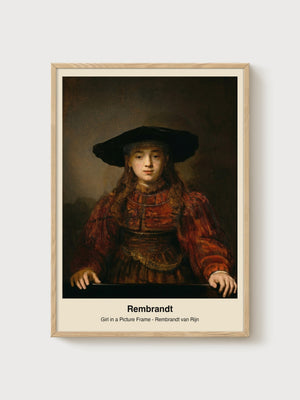 Rembrandt Portrait Painting poster in oak frame