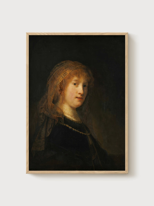 Rembrandt Saskia van Uylenburgh Portrait Painting poster in oak frame