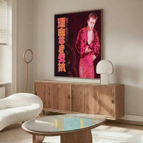 Contemporary pop art framed print with a minimalist portrait rendered in luminous, high-saturation color fields against neutral background.