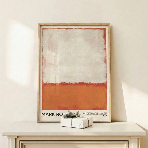 Warm-toned abstract print with layered cream and orange fields, minimalist design that invites contemplation through subtle color interaction.