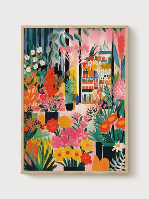 Flower Shop Art Print poster in oak frame