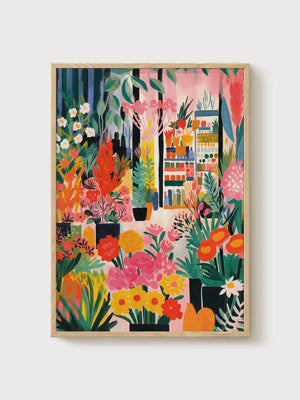 Flower Shop Art Print poster in oak frame