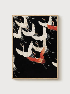 Crane Art Print poster in oak frame