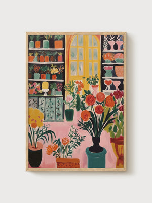 Botanical Flower Shop Poster poster in oak frame
