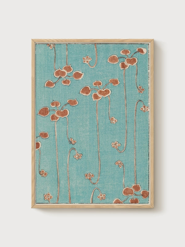 Art Nouveau Clover Print poster in oak frame