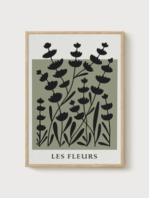 Les Fleurs Japandi Wall Art poster in oak frame