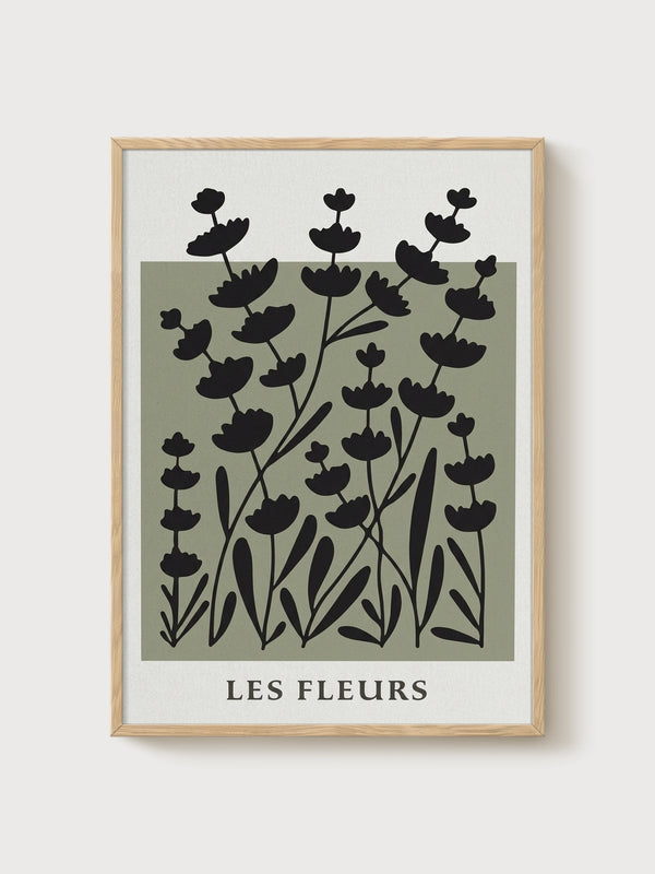 Les Fleurs Japandi Wall Art poster in oak frame