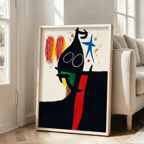 Surreal abstract wall art featuring fluid biomorphic shapes and expressive mark-making in deep reds and blues, evoking cosmic and dreamlike imagery.