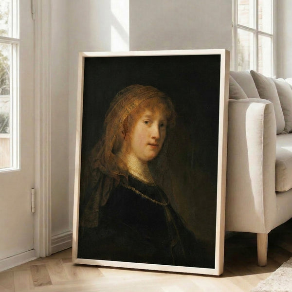 Rembrandt-style portrait featuring warm amber and chocolate brown palette with masterful use of light, creating a timeless and contemplative mood on display.