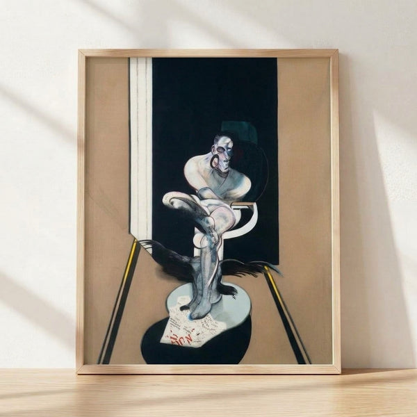Framed abstract art print featuring a distorted seated figure rendered in dark, muted tones with gestural brushwork, evoking a sense of psychological intensity and modern expressionism.