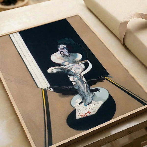 Dark figurative art print showing a solitary form seated and abstracted through loose, energetic brushwork in somber earth tones and deep shadows, characteristic of mid-century modern painting.
