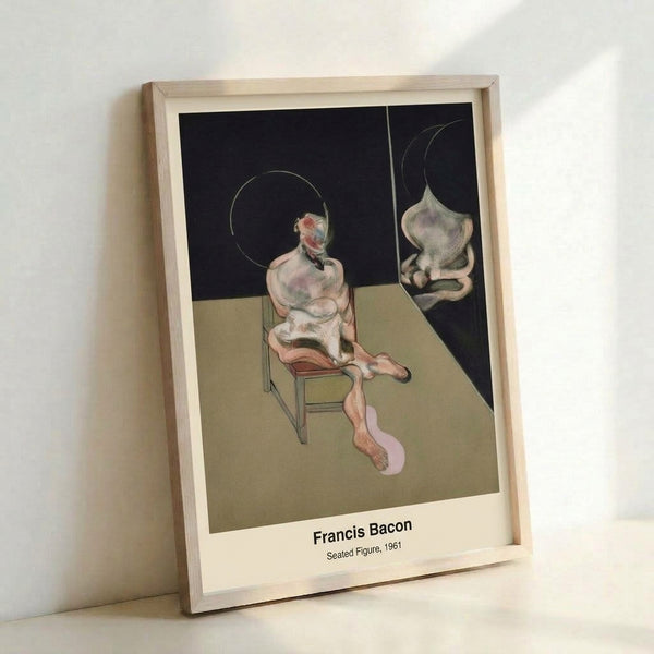 Dark abstract portrait of a solitary seated form, painted in subdued greys and ochres with an unsettling, psychologically charged atmosphere characteristic of mid-century modern art.