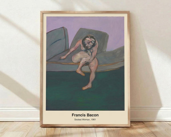Abstract portrait of a seated woman rendered in burnt sienna, ochre, and grey tones, conveying psychological intensity and vulnerability in a modernist style.