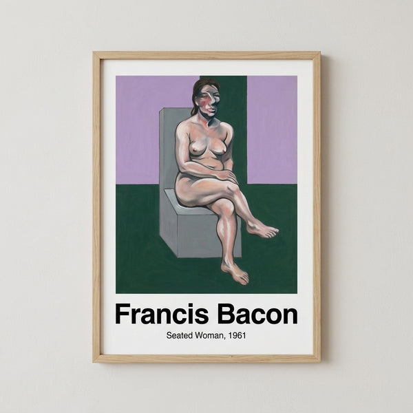 Framed modern art print depicting an introspective seated female figure with gestural brushwork in earthy browns and blacks, evoking contemplative mood.