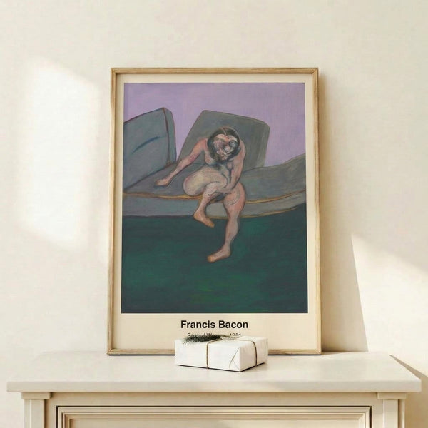 Modernist figure study showing a solitary woman in a chair, rendered in burnt sienna and grey with an emotionally charged, introspective quality.